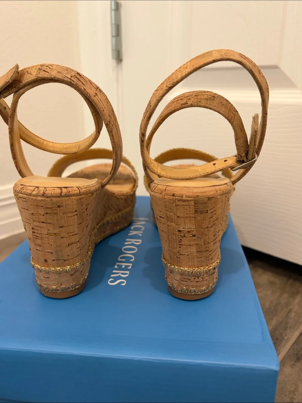 Jack Rogers Flagler Stitch Cork Wedge Sandals with Ankle Strap - Natural